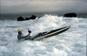 Tsunami Ranger Jim Kakuk playing on the reef at Pillar Point circa 1986.